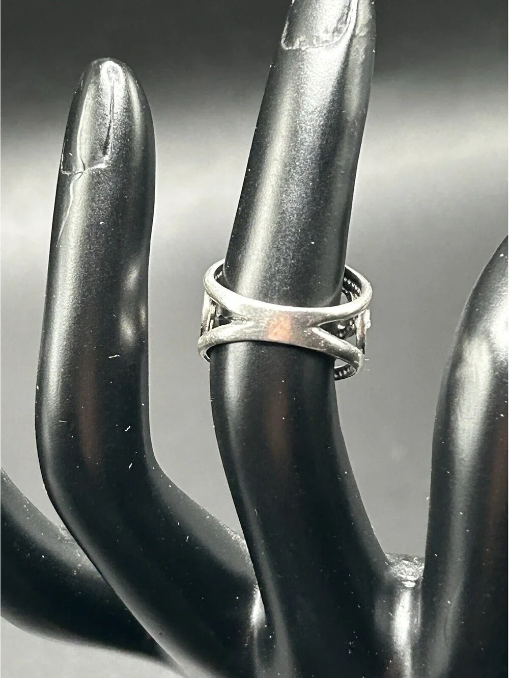 Vintage Southwestern Sterling Silver Filigree 3 Stone Amber Ring Size 5 1980’s
